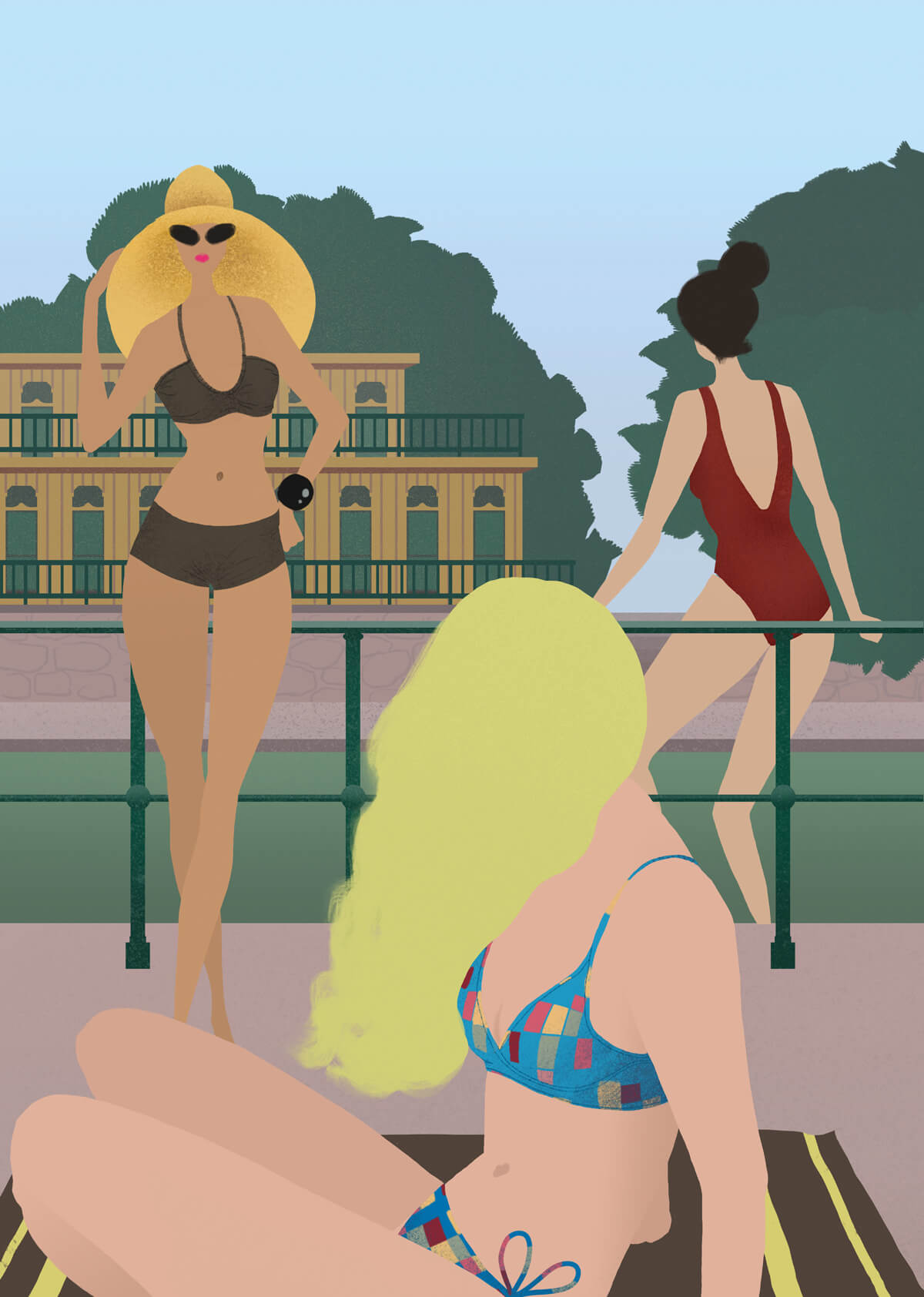 Three women in austrian springs, wearing bathing suits. For the Maxima Magazine.