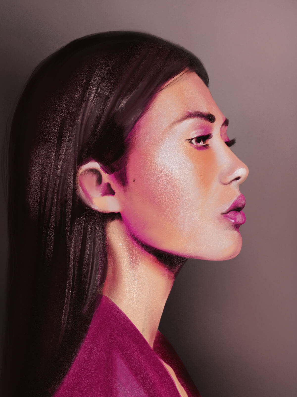 asian woman profile portrait very detailed and shaded