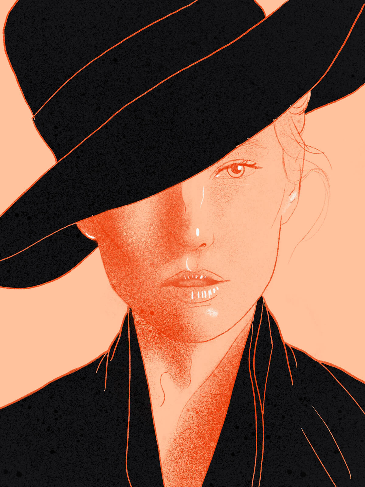 womain with black hat portrait