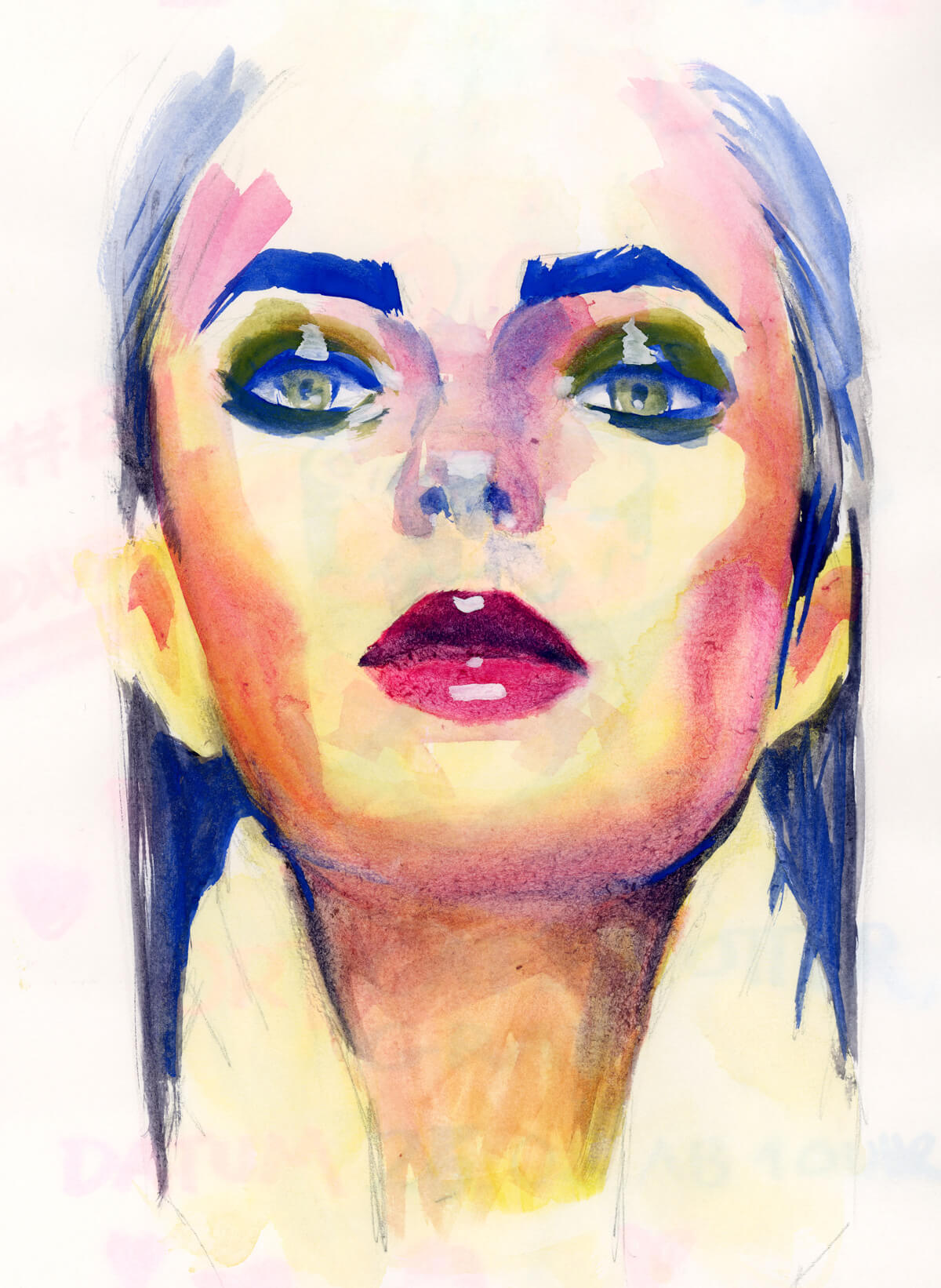 colourful gouache painting of a womans face