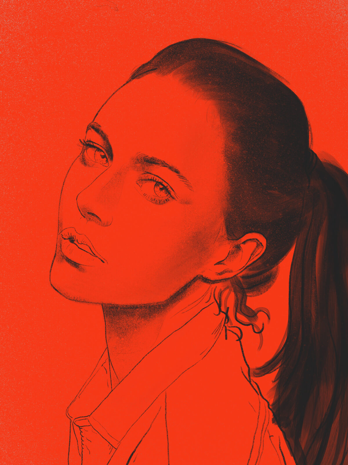 female portrait in red