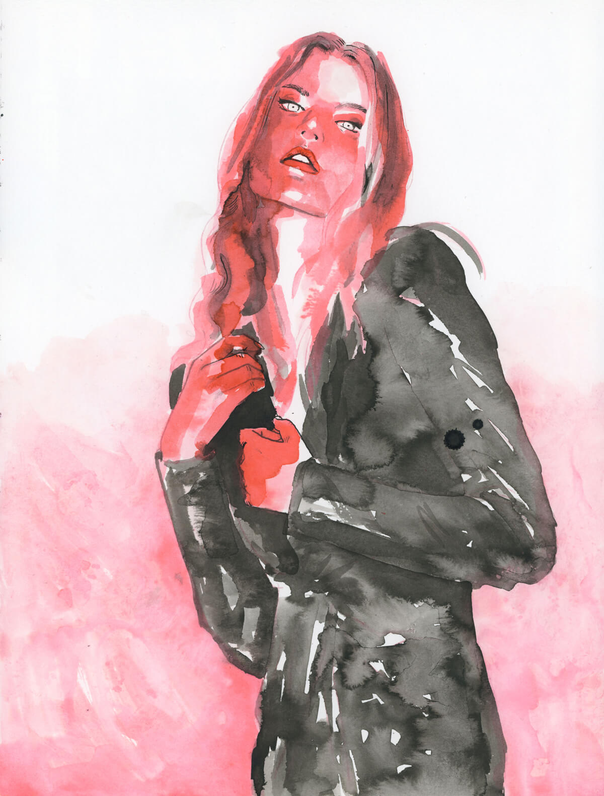 woman in red and black ink