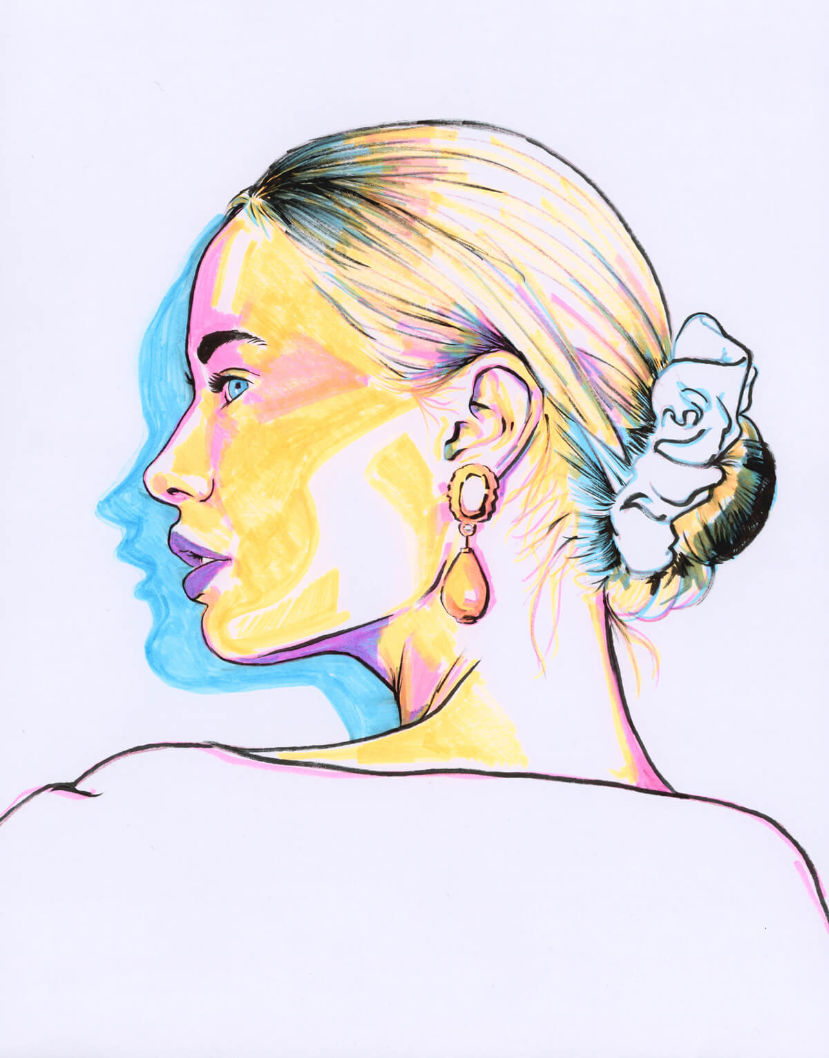 model profile marker drawing in Bold Neon Aesthetic