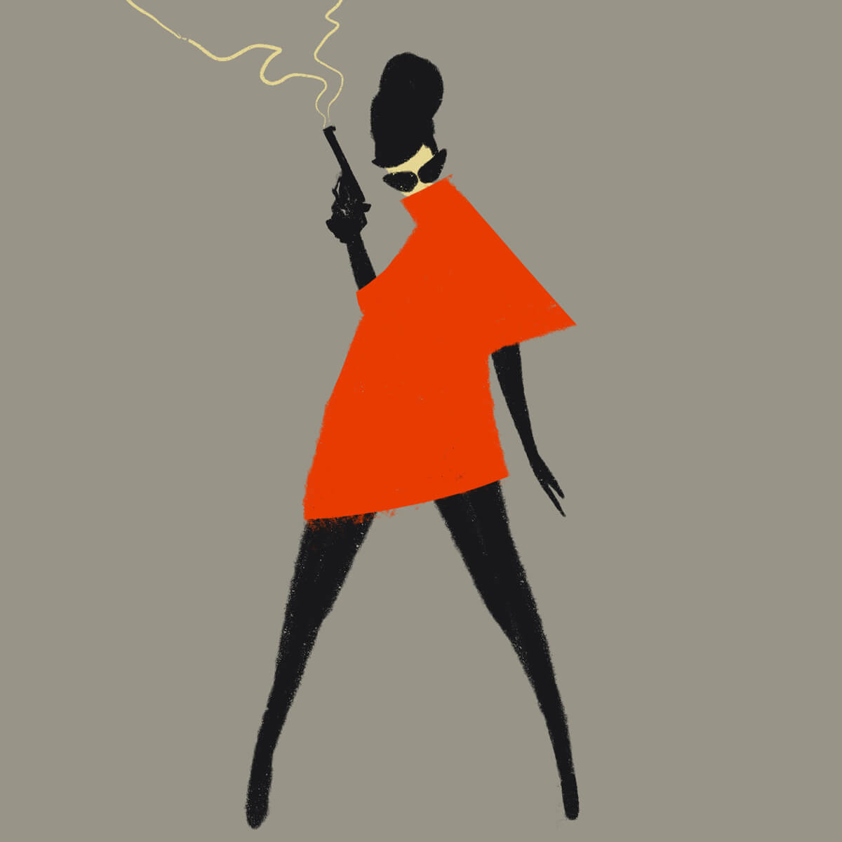 the Lady in Red Cape holding a smoking gun, digital painting