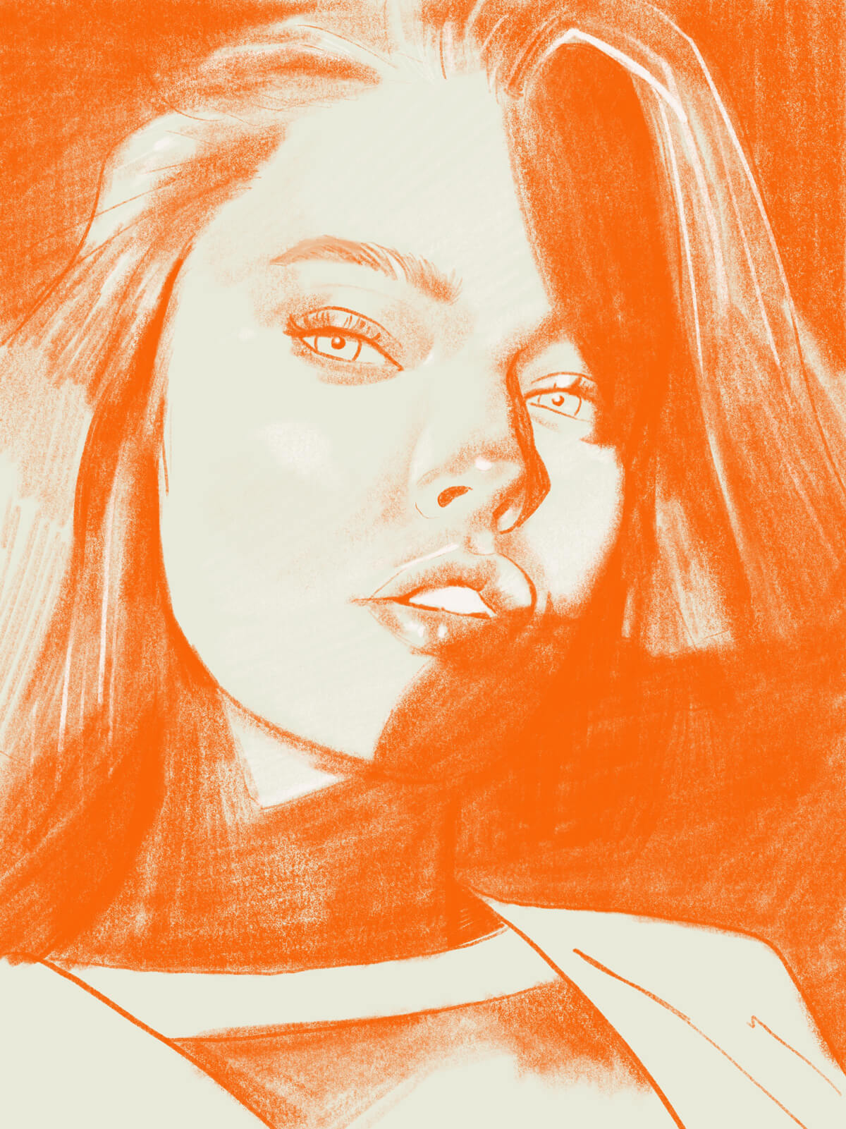portrait of a girl in orange with hard shadows