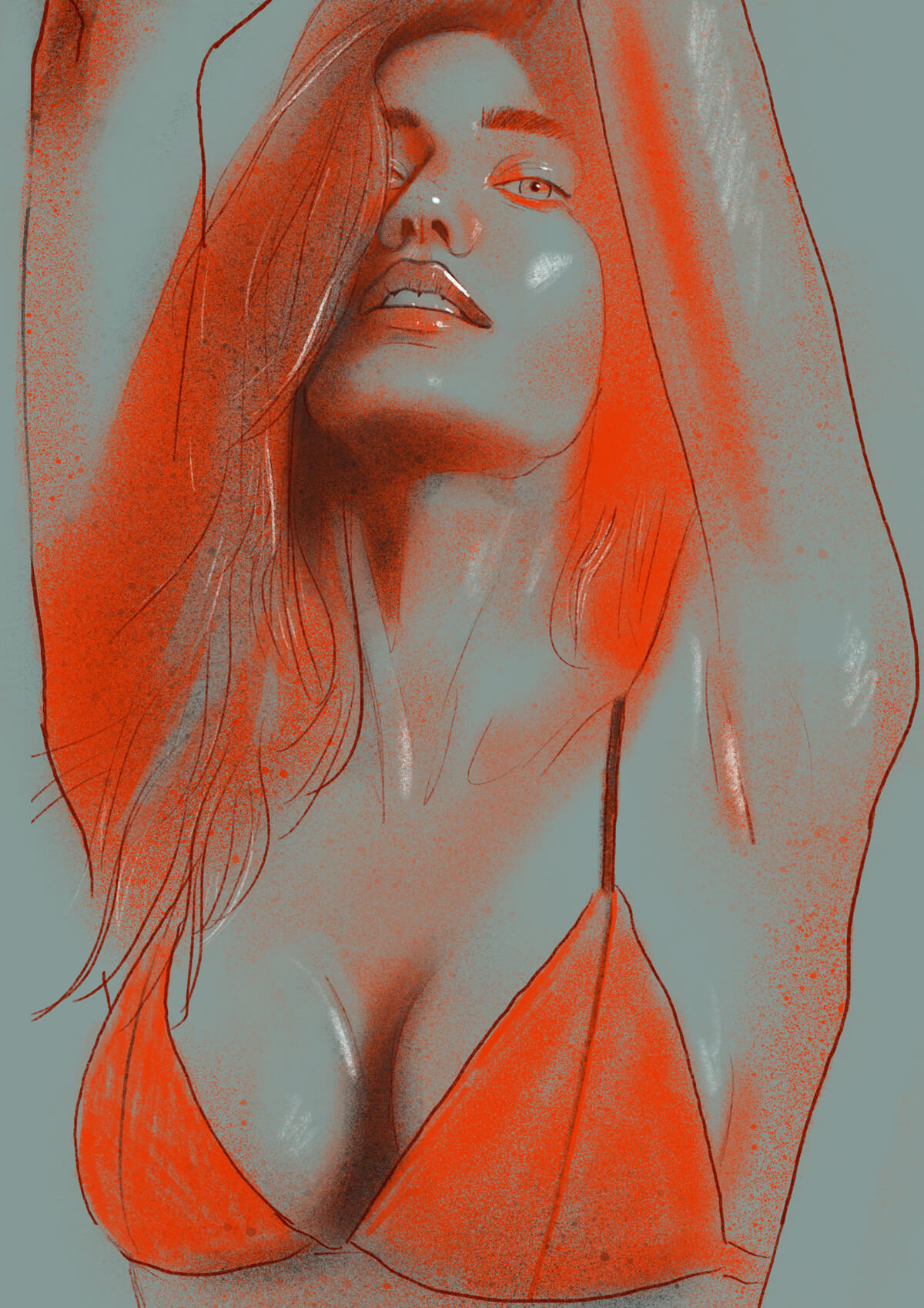 woman in bikini in red painted
